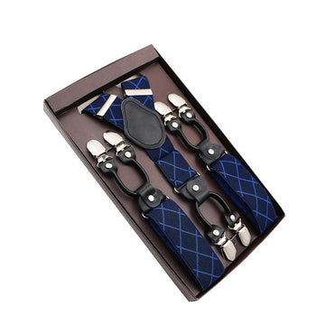 Fashion Suspenders Genuine Leather 6 Clips Brace Male